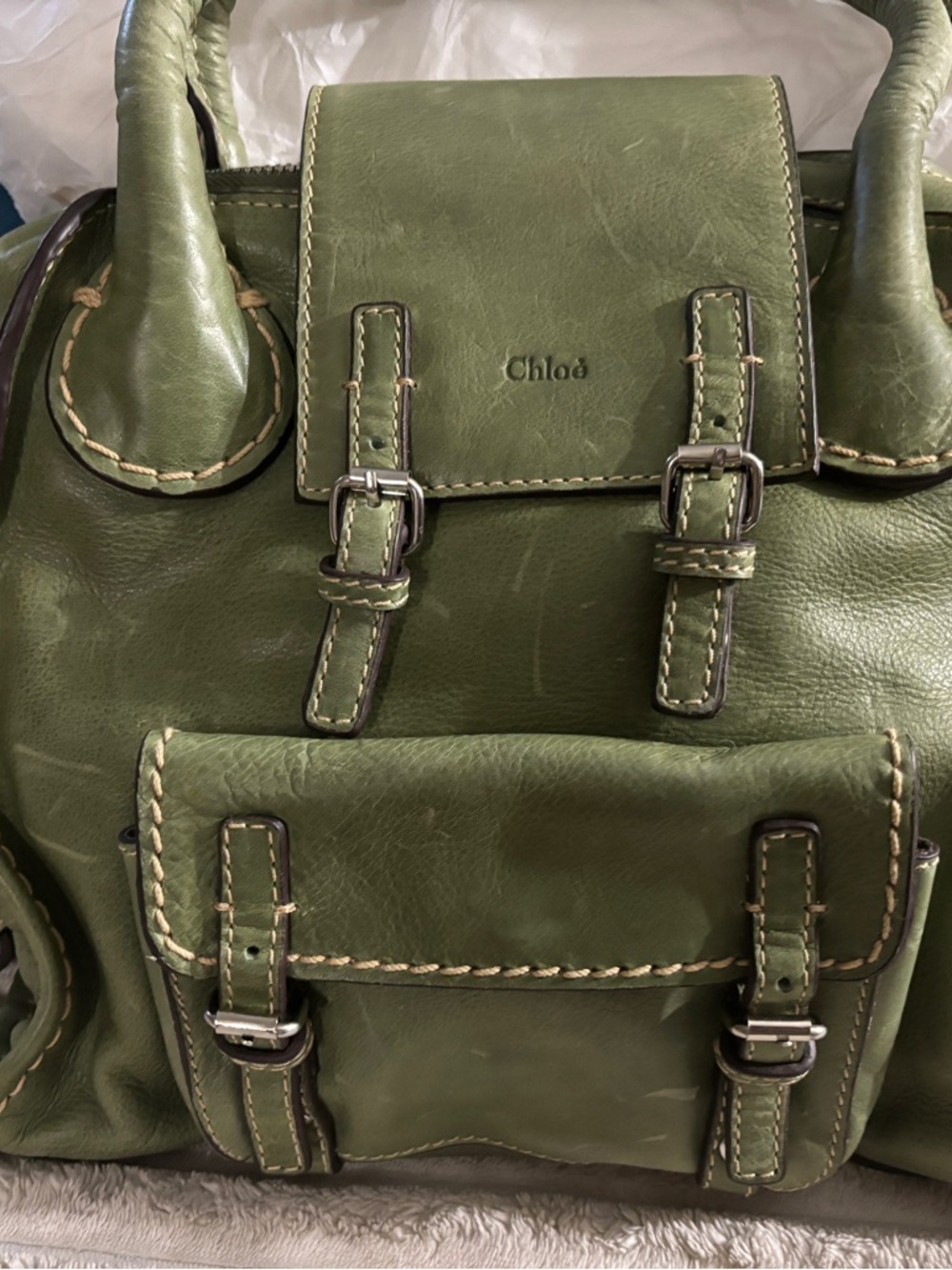 Chloé Olive Green Leather Satchel Bag